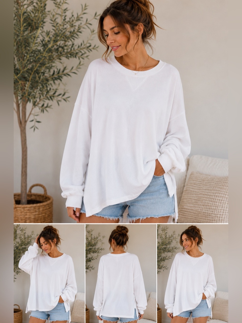 Aerie Oversized White Sweatshirt Tunic | Relaxed Cozy Lounge Top | Size Large